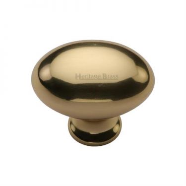 Click Here To Enlarge This Photo Of C114 38-PB Heritage Brass Cabinet Knob Victorian Oval Design 38mm Polished Brass Finish