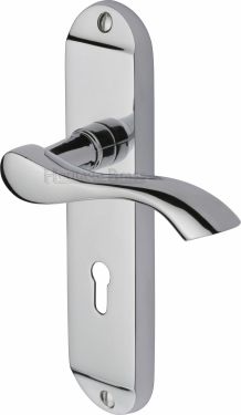 Click Here To Enlarge This Photo Of MM924-PC Heritage Brass Door Handle Lever Lock Algarve Design Polished Chrome Finish