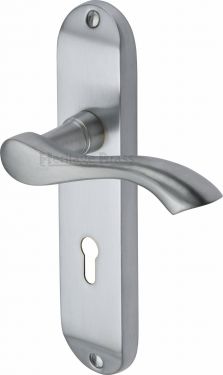 Click Here To Enlarge This Photo Of MM924-SC Heritage Brass Door Handle Lever Lock Algarve Design Satin Chrome Finish