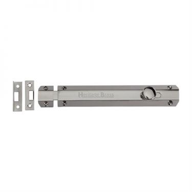 Click Here To Enlarge This Photo Of C1685 8-PNF Heritage Brass Door Bolt Flat 8" Polished Nickel Finish