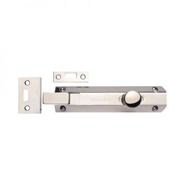 Click Here To Enlarge This Photo Of C1694 6-PNF Heritage Brass Door Bolt Necked Flat 6" Polished Nickel Finish