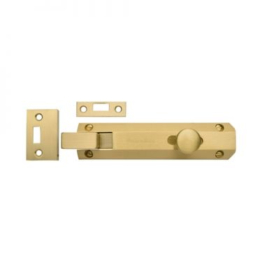 Click Here To Enlarge This Photo Of C1694 6-SB Heritage Brass Door Bolt Necked Flat 6" Satin Brass Finish
