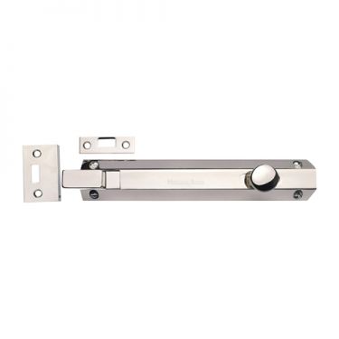 Click Here To Enlarge This Photo Of C1694 8-PNF Heritage Brass Door Bolt Necked Flat 8" Polished Nickel Finish
