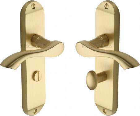 Click Here To Enlarge This Photo Of MM928-SB Heritage Brass Door Handle For Bathroom Algarve Design Satin Brass Finish