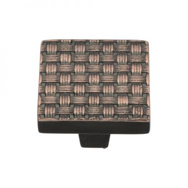 Click Here To Enlarge This Photo Of C3631 32-AC Heritage Brass Cabinet Knob Square Weave Design 32mm Aged Copper Finish