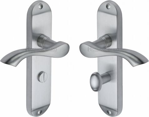 Click Here To Enlarge This Photo Of MM928-SC Heritage Brass Door Handle For Bathroom Algarve Design Satin Chrome Finish
