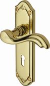 MM991-PB Heritage Brass Door Handle Lever Lock Lisboa Design Polished Brass Finish