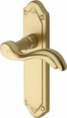 MM992-SB Heritage Brass Door Handle Lever Latch Lisboa Design Satin Brass Finish