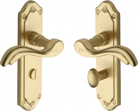 Click Here To Enlarge This Photo Of MM993-SB Heritage Brass Door Handle For Bathroom Lisboa Design Satin Brass Finish