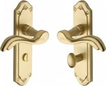 MM993-SB Heritage Brass Door Handle For Bathroom Lisboa Design Satin Brass Finish