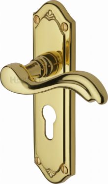Click Here To Enlarge This Photo Of MM994.48-PB Heritage Brass Door Handle For Euro Profile Plate Lisboa Design Polished Brass Finish