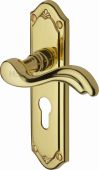 MM994.48-PB Heritage Brass Door Handle For Euro Profile Plate Lisboa Design Polished Brass Finish