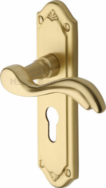 Click Here To Enlarge This Photo Of MM994.48-SB Heritage Brass Door Handle For Euro Profile Plate Lisboa Design Satin Brass Finish
