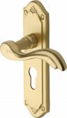 MM994.48-SB Heritage Brass Door Handle For Euro Profile Plate Lisboa Design Satin Brass Finish