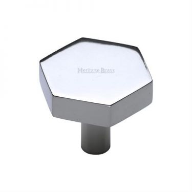 Click Here To Enlarge This Photo Of C4344 32-PC Heritage Brass Cabinet Knob Hexagon Design 32mm Polished Chrome Finish