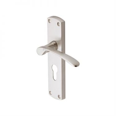Click Here To Enlarge This Photo Of DIP7848-SN Heritage Brass Door Handle For Euro Profile Plate Diplomat Design Satin Nickel Finish