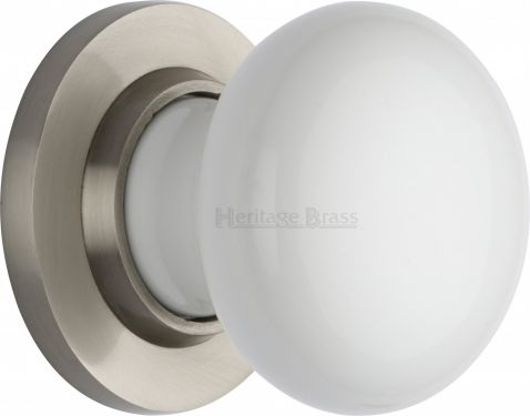 Click Here To Enlarge This Photo Of 5010-SN Heritage Brass White Mortice Knob with Satin Nickel Base