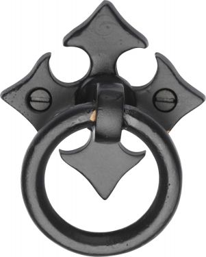 Click Here To Enlarge This Photo Of FB6331 M.Marcus Black Iron Rustic Fleur-De-Lys Cabinet Ring Drop Pull