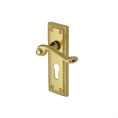 Click Here To Enlarge This Photo Of G046.48-PB Heritage Brass Door Handle For Euro Profile Plate Georgian Design Polished Brass Finish