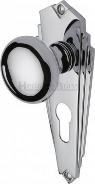 Click Here To Enlarge This Photo Of BR1848-PC Heritage Brass Mortice Knob on Euro Profile Plate Broadway Design Polished Chrome Finish