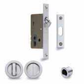 RD2308-40-SC Heritage Brass Sliding Door Lock c/w Round Privacy Turns Satin Chrome (40mm Backset)