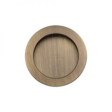 Click Here To Enlarge This Photo Of RD2322-AT M.Marcus Sliding Door Round Flush Pulls Antique Brass