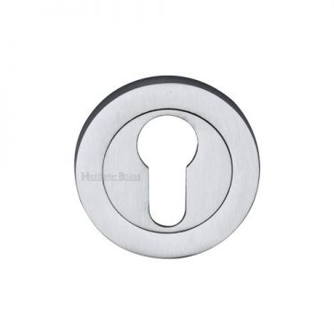 Click Here To Enlarge This Photo Of RS2004-SC Heritage Brass Euro Profile Cylinder Escutcheon Satin Chrome Finish