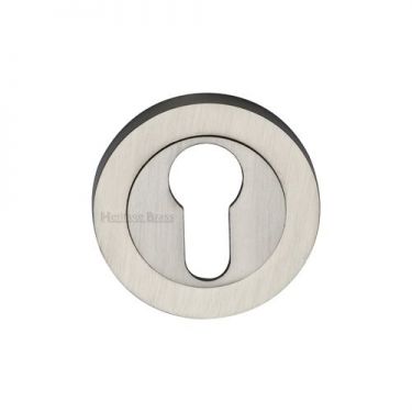 Click Here To Enlarge This Photo Of RS2004-SN Heritage Brass Euro Profile Cylinder Escutcheon Satin Nickel Finish