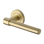 RS2017-SB Heritage Brass Door Handle Lever on Rose Phoenix Design Satin Brass Finish
