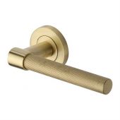 RS2018-SB Heritage Brass Door Handle Lever on Rose Phoenix Knurled Design Satin Brass Finish