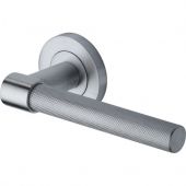 RS2018-SC Heritage Brass Door Handle Lever on Rose Phoenix Knurled Design Satin Chrome Finish