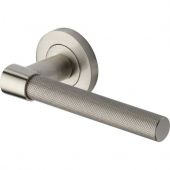 RS2018-SN Heritage Brass Door Handle Lever on Rose Phoenix Knurled Design Satin Nickel Finish