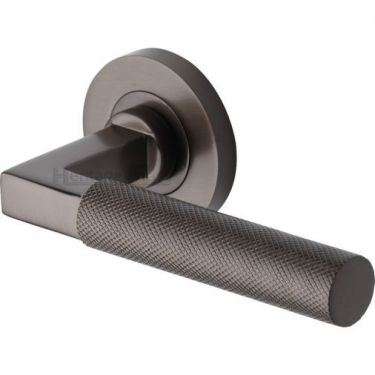 Click Here To Enlarge This Photo Of RS2260-MB Heritage Brass Door Handle Lever on Rose Signac (Knurled Bauhaus) Design Matt Bronze Finish