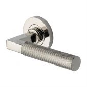 RS2260-PNF Heritage Brass Door Handle Lever on Rose Signac (Knurled Bauhaus) Design Polished Nickel Finish
