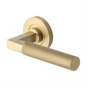 RS2260-SB Heritage Brass Door Handle Lever on Rose Signac (Knurled Bauhaus) Design Satin Brass Finish
