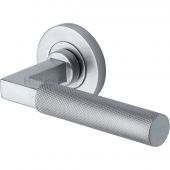 RS2260-SC Heritage Brass Door Handle Lever on Rose Signac (Knurled Bauhaus) Design Satin Chrome Finish