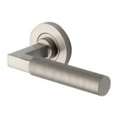RS2260-SN Heritage Brass Door Handle Lever on Rose Signac (Knurled Bauhaus) Design Satin Nickel Finish