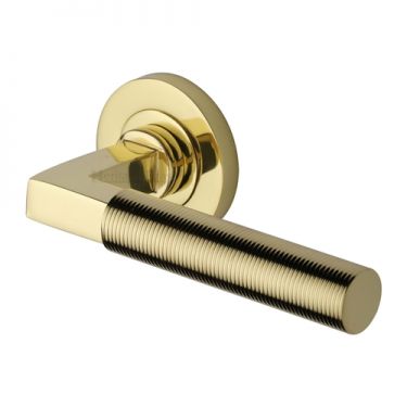 Click Here To Enlarge This Photo Of RS2261-PB Heritage Brass Door Handle Lever on Rose Spectral Design Polished Brass Finish