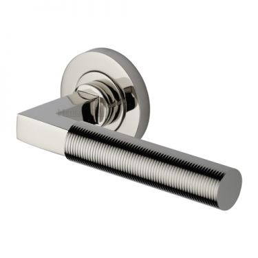 Click Here To Enlarge This Photo Of RS2261-PNF Heritage Brass Door Handle Lever on Rose Spectral Design Polished Nickel Finish