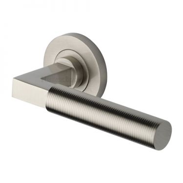 Click Here To Enlarge This Photo Of RS2261-SN Heritage Brass Door Handle Lever on Rose Spectral Design Satin Nickel Finish