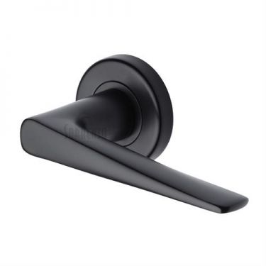 Click Here To Enlarge This Photo Of SC-2059-BLK M.Marcus Sorrento Door Handle Lever Latch on Round Rose Amalfi Design Matt Black Finish