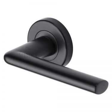 Click Here To Enlarge This Photo Of SC-2352-BLK M.Marcus Sorrento Door Handle Lever Latch on Round Rose Lena Design Matt Black Finish