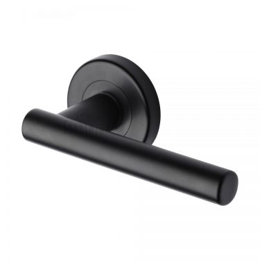 Click Here To Enlarge This Photo Of SC-3052-BLK M.Marcus Sorrento Door Handle Lever Latch on Round Rose Shuttle Design Matt Black Finish
