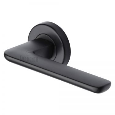 Click Here To Enlarge This Photo Of SC-5352-BLK M.Marcus Sorrento Door Handle Lever Latch on Round Rose Trino Design Matt Black Finish