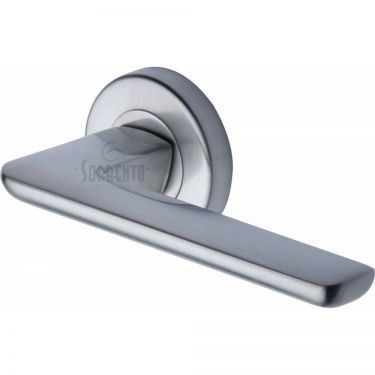 Click Here To Enlarge This Photo Of SC-5352-SC M.Marcus Sorrento Door Handle Lever Latch on Round Rose Trino Design Satin Chrome Finish