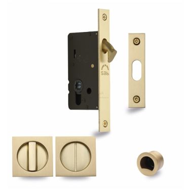 Click Here To Enlarge This Photo Of SQ2308-40-SB Heritage Brass Sliding Door Lock c/w Square Privacy Turns Satin Brass (40mm Backset)