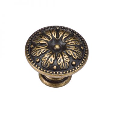 Click Here To Enlarge This Photo Of TK4479-030-DBS M.Marcus Floral Round Knob 30mm Distressed Brass on Zinc Finish