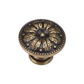 TK4479-030-DBS M.Marcus Floral Round Knob 30mm Distressed Brass on Zinc Finish