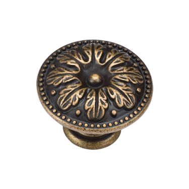 Click Here To Enlarge This Photo Of TK4479-035-DBS M.Marcus Floral Round Knob 35mm Distressed Brass on Zinc Finish