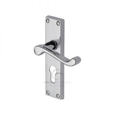 Click Here To Enlarge This Photo Of PR648-PC M.Marcus Project Hardware Door Handle For Euro Profile Plate Malvern Design Polished Chrome Finish